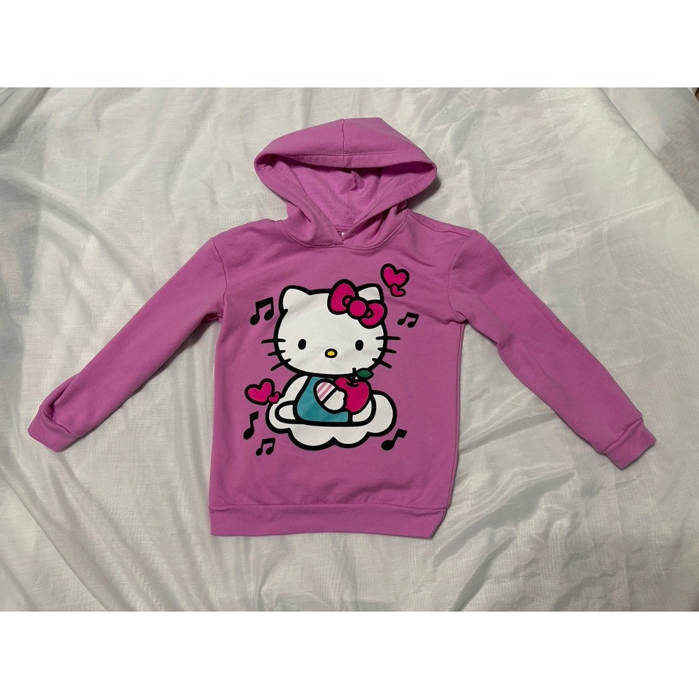 Hello Kitty Sanrio Girls Hooded Sweatshirt Pink Size M 7-8 Graphic Pullover